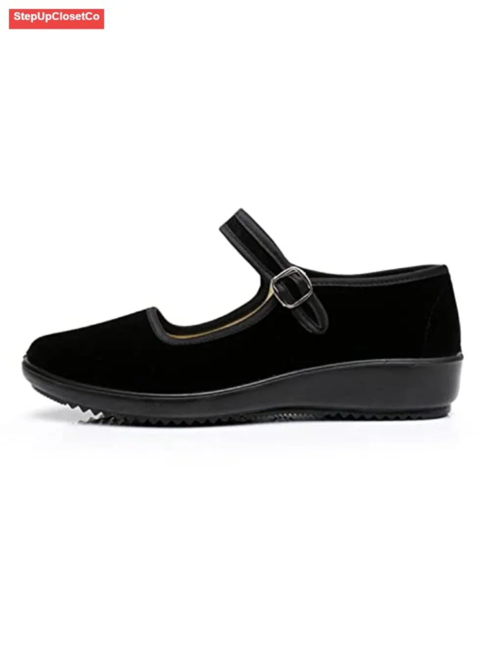 Women's Velvet Mary Jane Flats with Adjustable Buckle - Soft Cotton Lining -